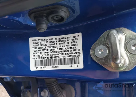 2017 Honda Civic Lx from USA, damaged, VIN 19XFC2F58HE061616